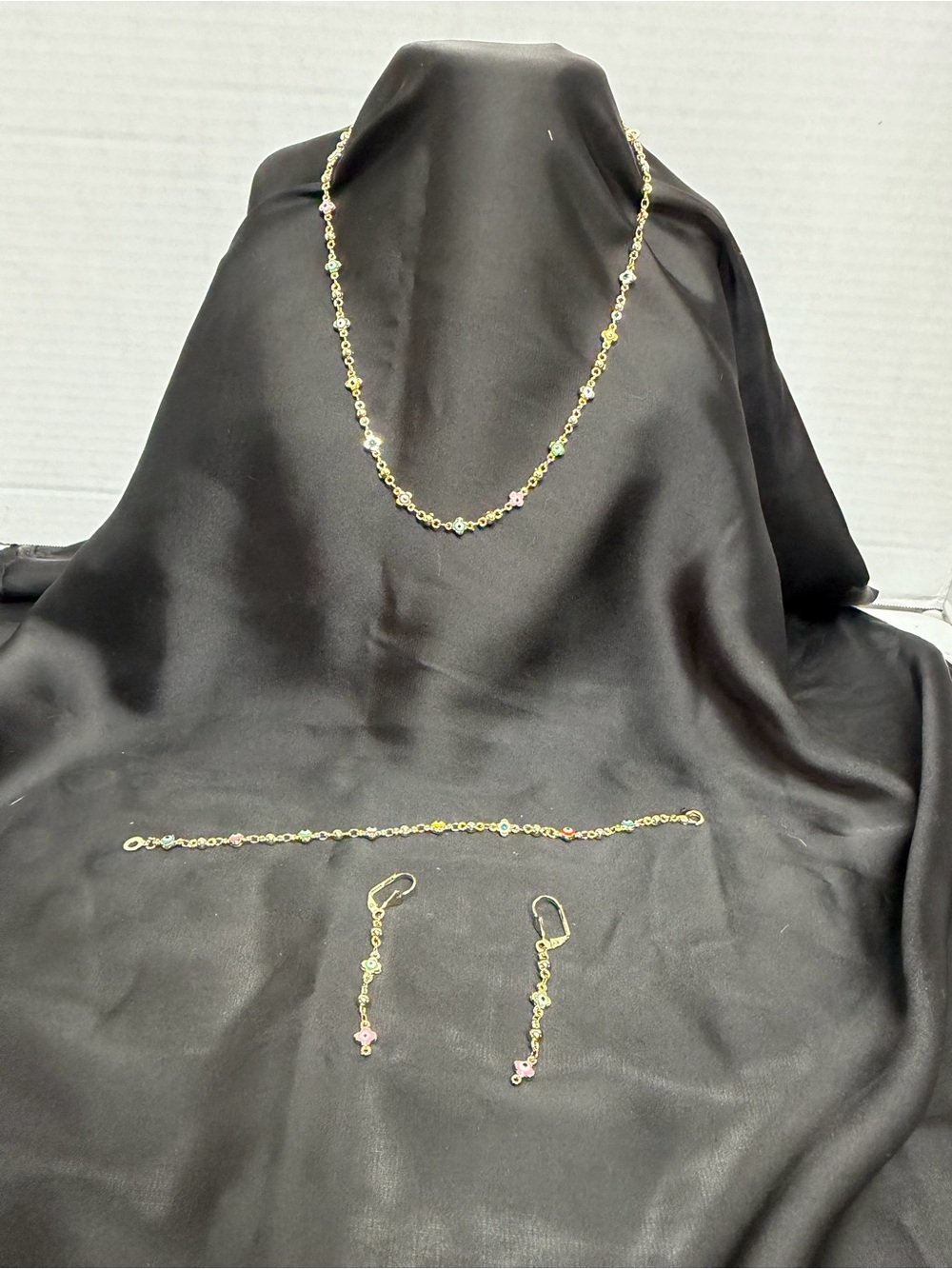 Gold-Tone Multicolor Flower Necklace and Earring Set - Women
